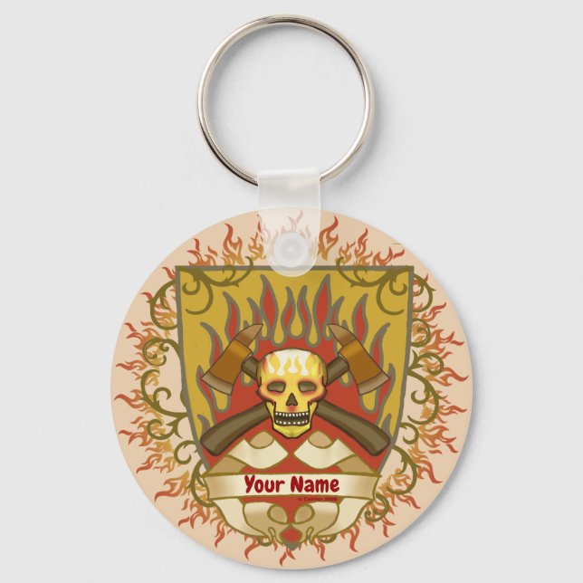  Flames Shield   Firefighter  Key Ring (Front)