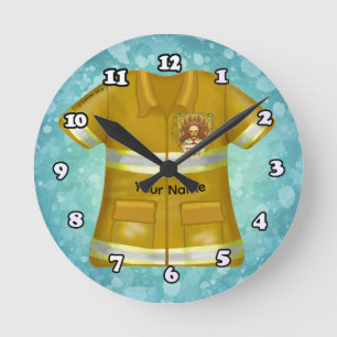 Flames Shield Firefighter Round Clock