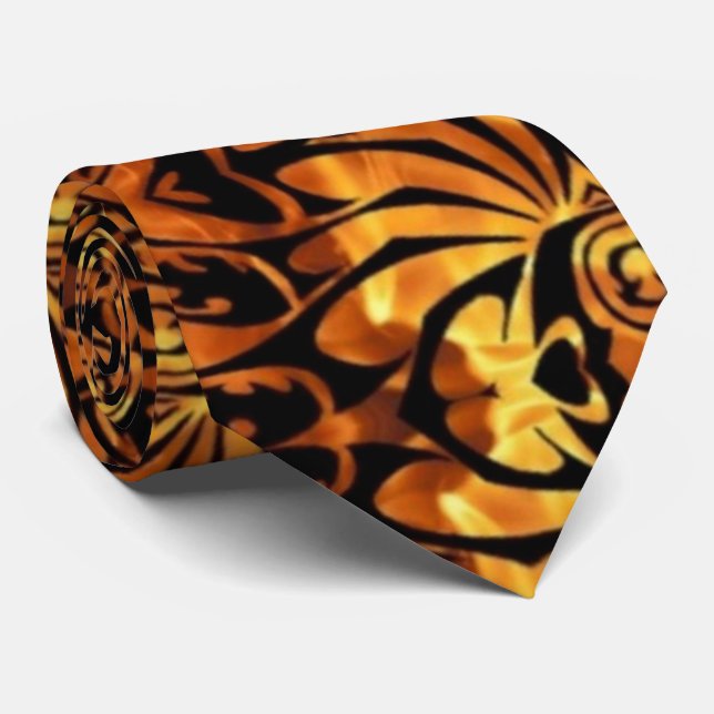 flames tropical hawaiian totem tribal tattoo tie (Rolled)