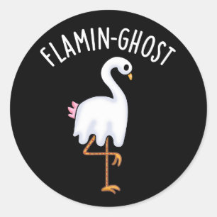 Flamin-ghost Funny Flamingo Ghost Pun Dark BG Classic Round Sticker