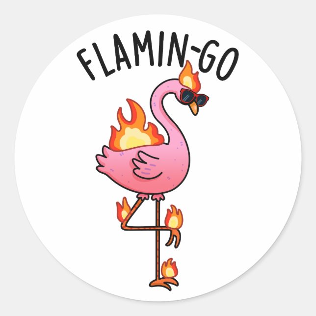 Flamin-go Funny Flamingo Pun  Classic Round Sticker (Front)