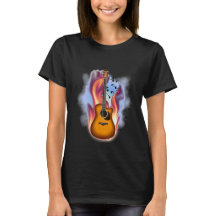 Flamin Guitar and Music Notes T-shirt
