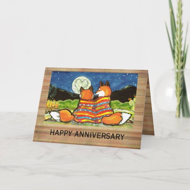 "Flamin' Love" Red Foxes Romantic Anniversary Card (Front)