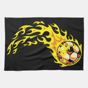 Flamin' Soccer Ball Tea Towel