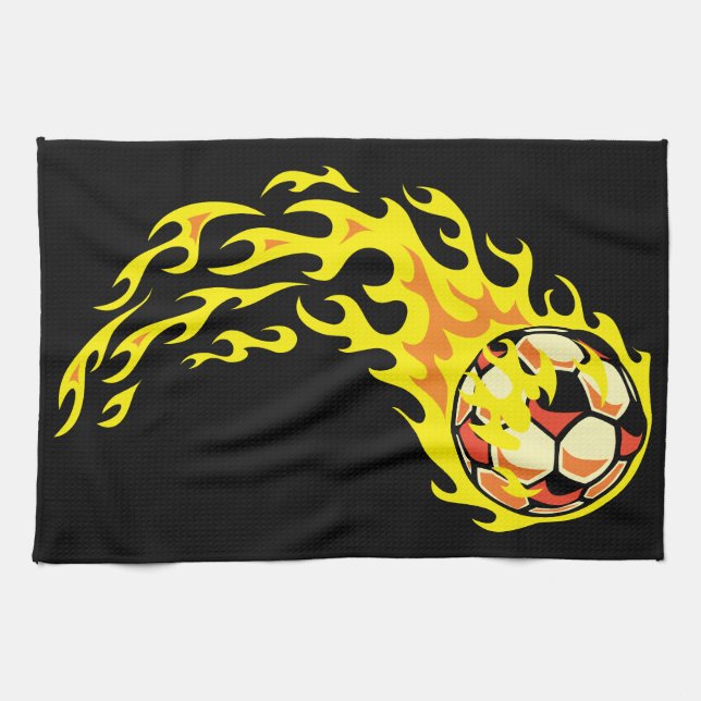 Flamin' Soccer Ball Tea Towel (Horizontal)