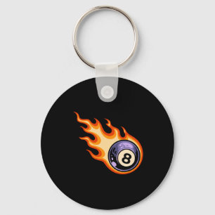 Flaming 8 Ball Pool Billiards Key Ring