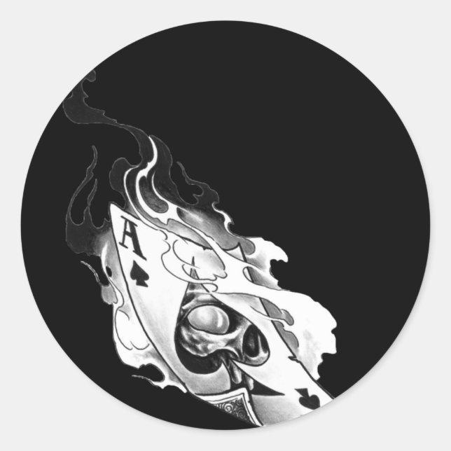 Flaming Ace Skull Classic Round Sticker (Front)