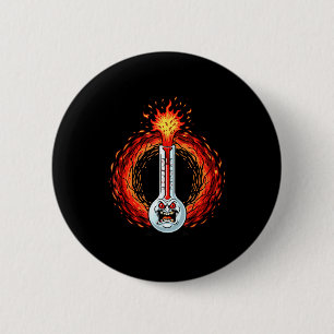 Flaming angry thermometer extreme heat rage  6 cm round badge