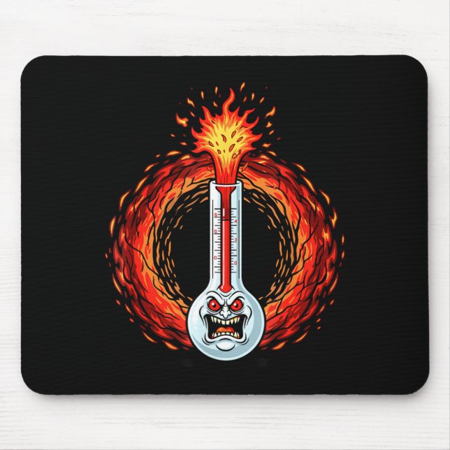 Flaming angry thermometer extreme heat rage  mouse mat (Front)