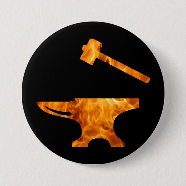 Flaming Anvil & Hammer Blacksmith Metalworking 7.5 Cm Round Badge (Front)