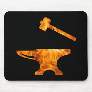 Flaming Anvil & Hammer Blacksmith Metalworking Mouse Mat