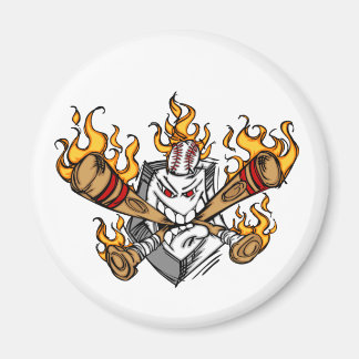 Flaming Baseball Bats Cartoon Face Magnet