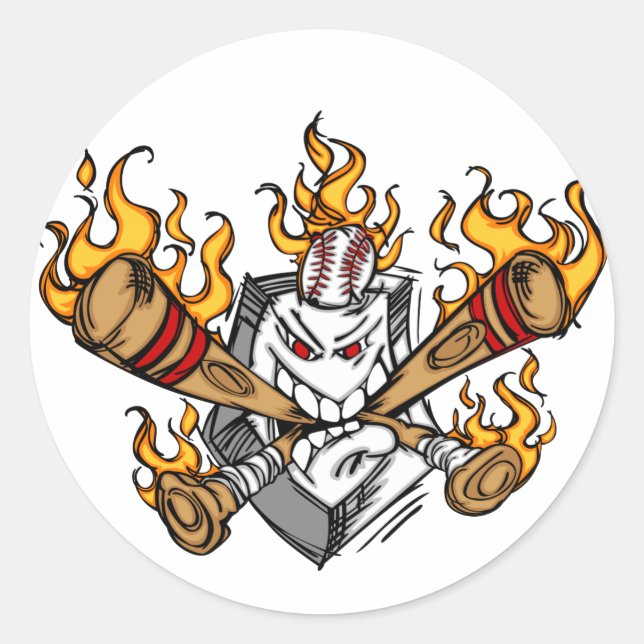 Flaming Baseball Bats Cartoon Face Stickers (Front)