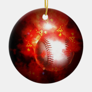 Flaming Baseball Ceramic Tree Decoration