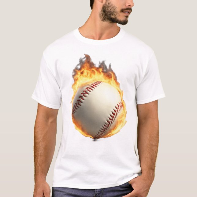 Flaming Baseball Cool Design T-Shirt (Front)