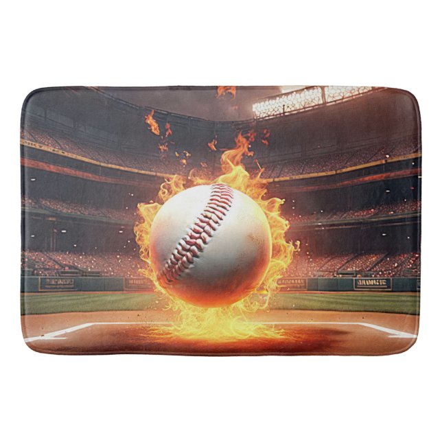 Flaming Baseball In Stadium Bath Mat (Front)