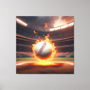 Flaming Baseball In Stadium Canvas Print
