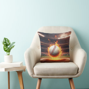 Flaming Baseball In Stadium Cushion