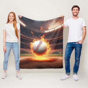 Flaming Baseball In Stadium Fleece Blanket