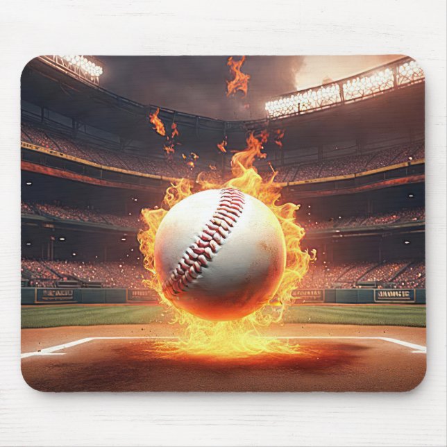 Flaming Baseball In Stadium Mouse Mat (Front)