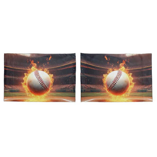 Flaming Baseball In Stadium Pillowcase (Back-Set)