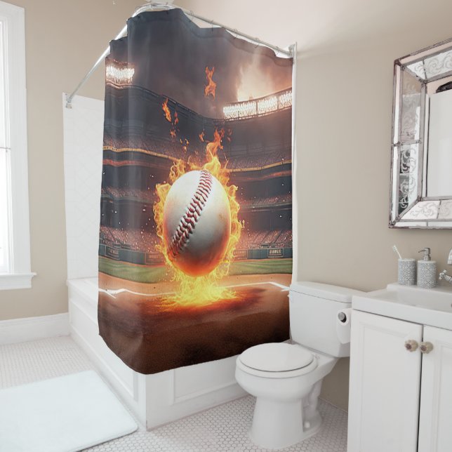 Flaming Baseball In Stadium Shower Curtain (In Situ)