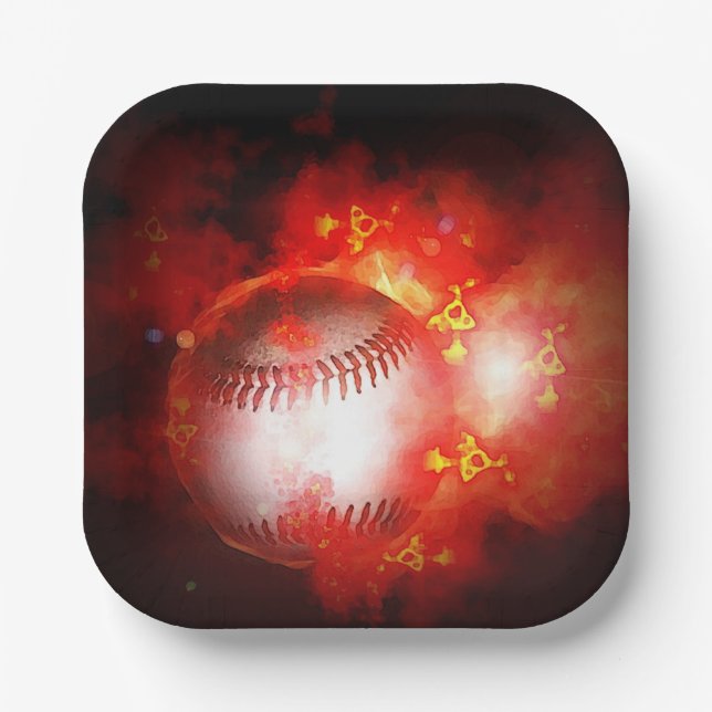 Flaming Baseball Inspirational Paper Plate (Front)