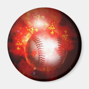 Flaming Baseball Magnet