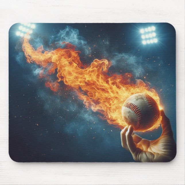 Flaming Baseball Mouse Pad (Front)