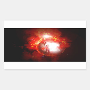 Flaming Baseball Rectangular Sticker