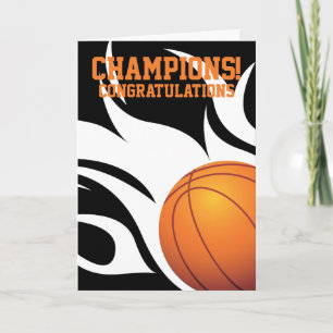 Flaming Basketball B&W Congratulations Card