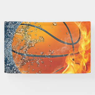 Flaming basketball banner