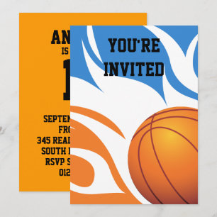 Flaming Basketball Birthday B/O Party Invitation