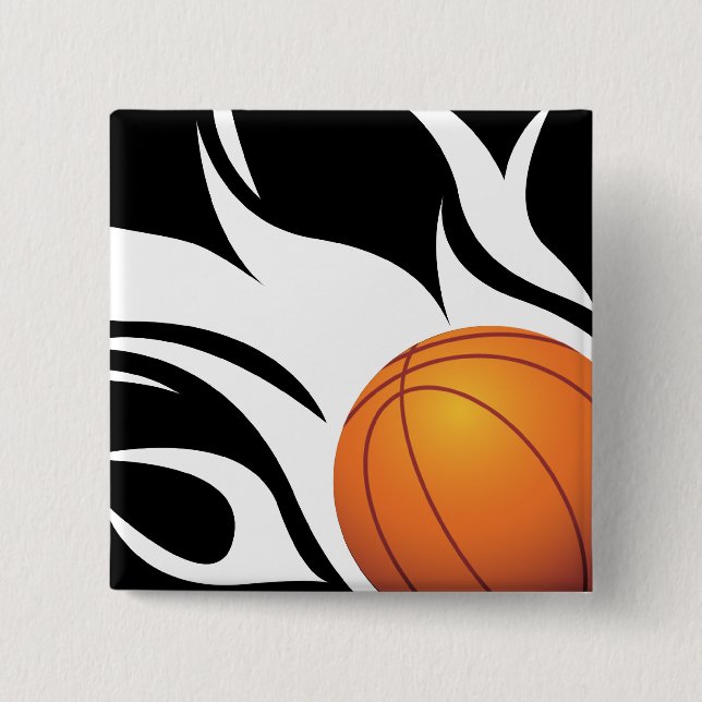 Flaming Basketball Black and White 15 Cm Square Badge (Front)
