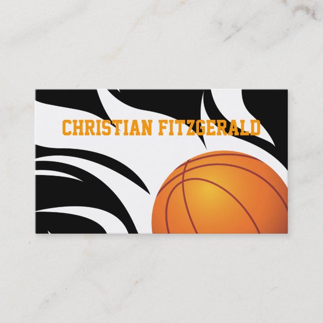 Flaming Basketball Black and White Business Card (Front)