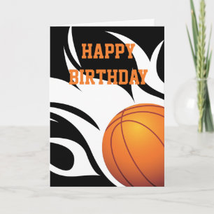 Flaming Basketball Black and White Happy Birthday Card
