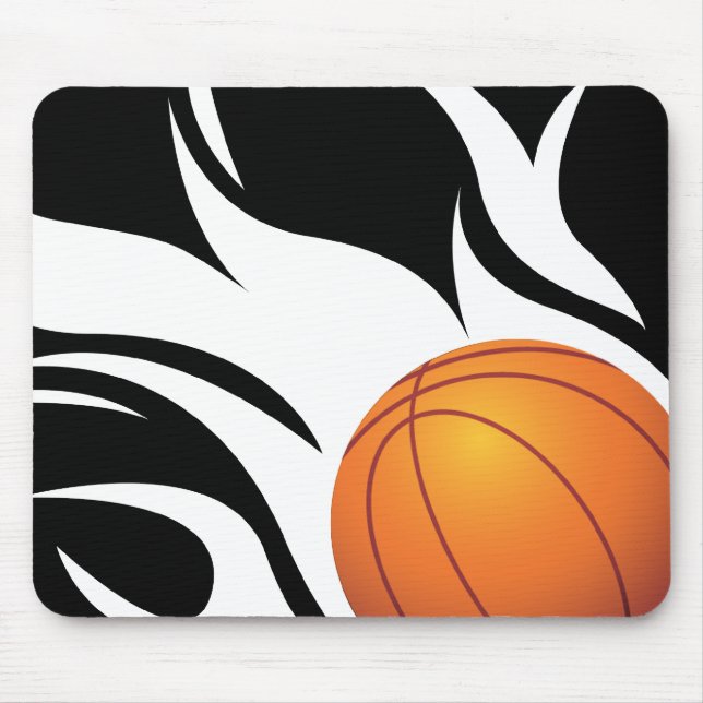 Flaming Basketball Black and White Mouse Mat (Front)