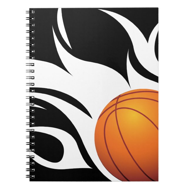 Flaming Basketball Black and White Notebook (Front)