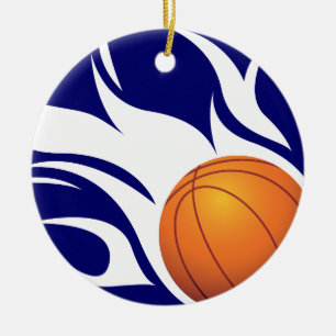 Flaming Basketball Blue and White Ceramic Tree Decoration
