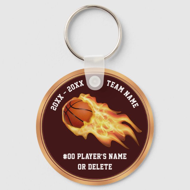 Flaming Basketball Gifts for Players PERSONALIZED Key Ring (Front)