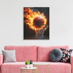 Flaming Basketball In the Hoop Canvas Print