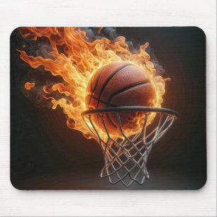 Flaming Basketball In the Hoop Mouse Mat