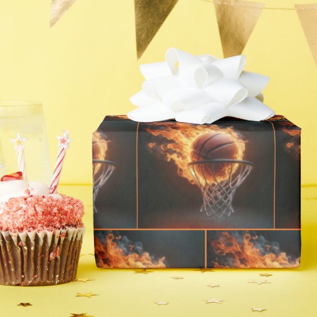 Flaming Basketball In the Hoop Wrapping Paper (Birthday Party)