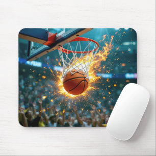 Flaming Basketball In the Net Mouse Mat