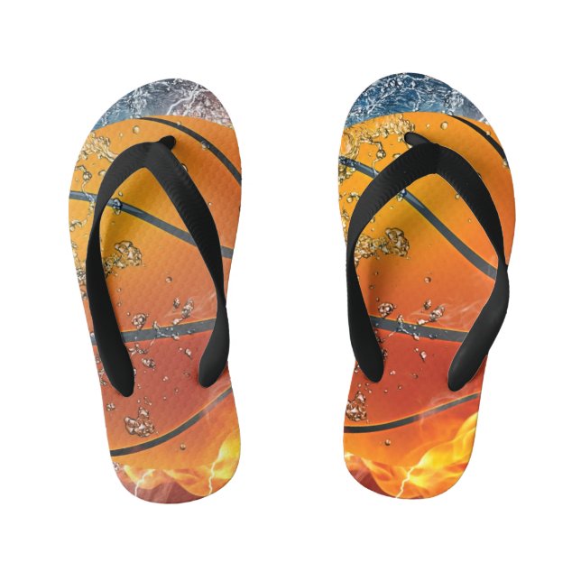Flaming basketball kid's flip flops (Footbed)
