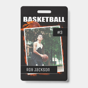 Flaming Basketball Personalised Photo badge ID Badge