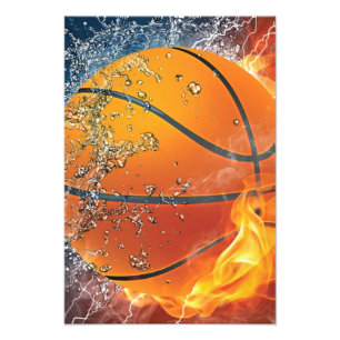 Flaming basketball photo print