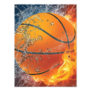 flaming basketball photo print