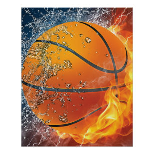 Flaming basketball poster