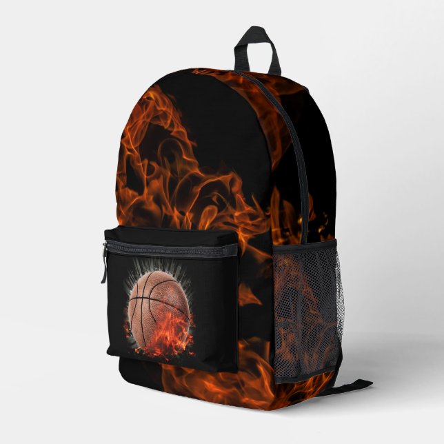 Flaming Basketball Printed Backpack (Back Corner Right)